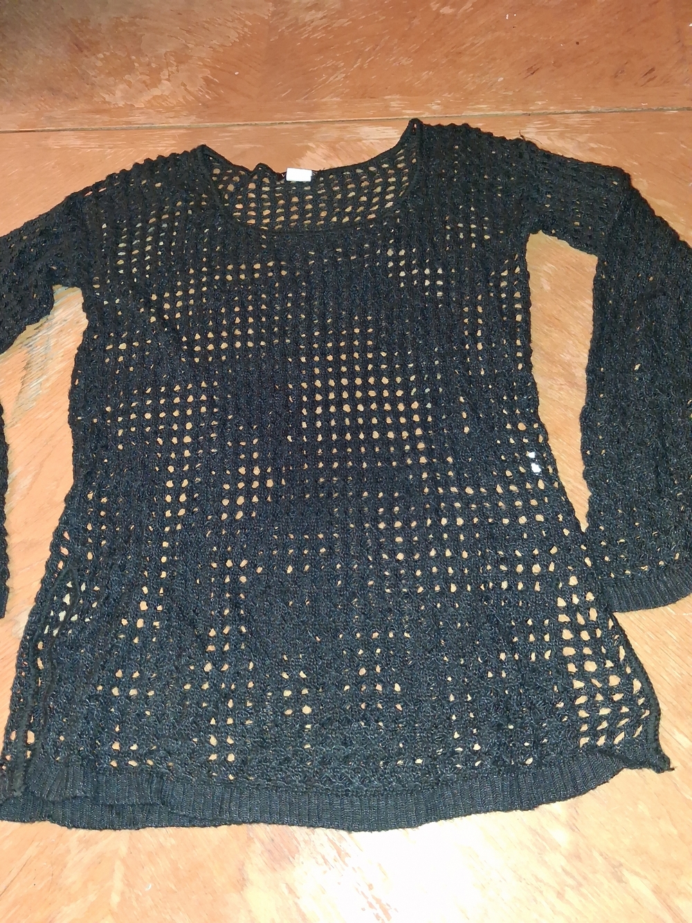 VENUS Black Open-Knit Long Sleeve Coverup